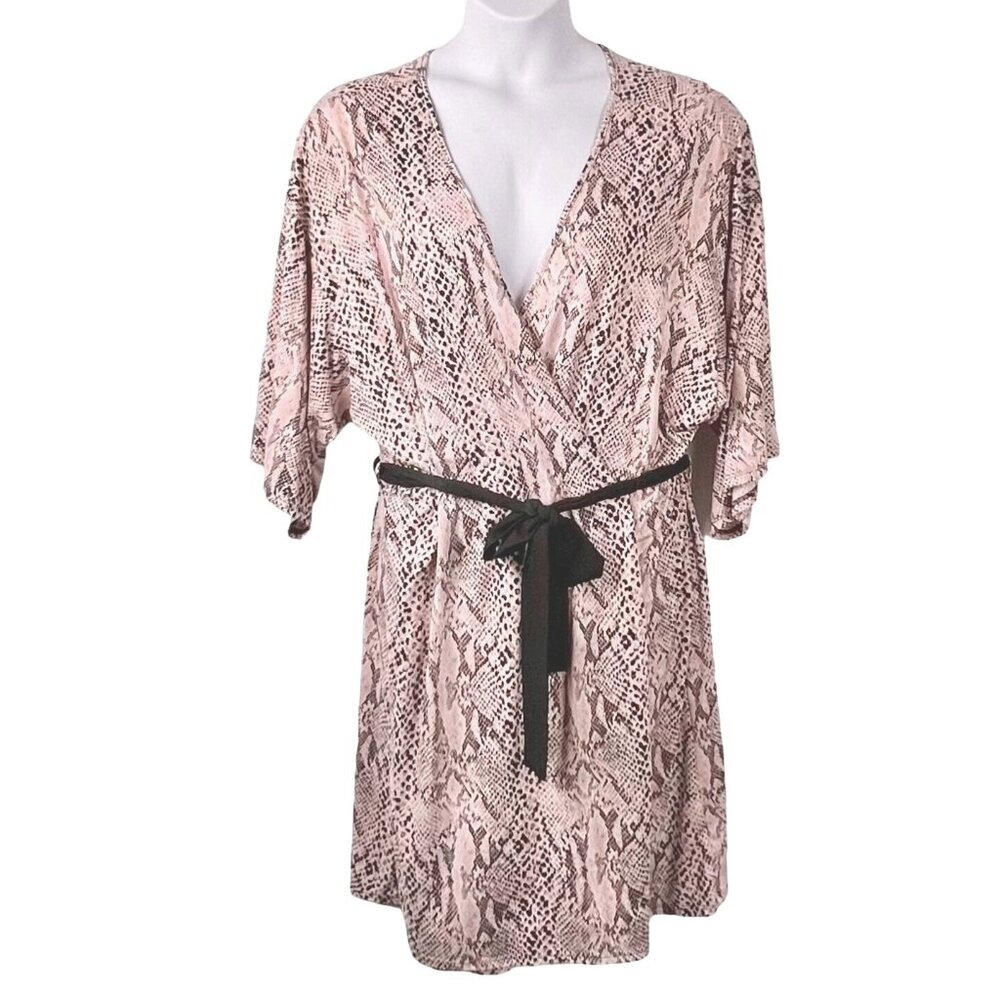 Snake Print Kimono-Style Robe 3X Secret Treasures Black Waist Tie GUC